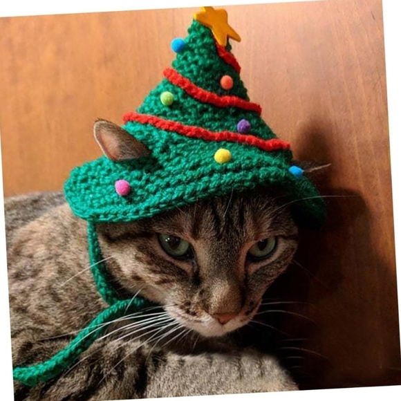 Hand Crafted crochet hat Christmas tree pet hat green & multicolored pump pumps - Picture 5 of 14